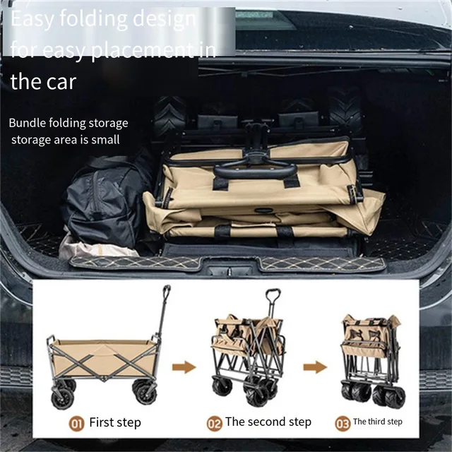 Összecsukható Kosár Kocsi Hordozható 160L Nagy Kapacitású Multifunkciós Húzógép Kültéri Kemping Asztal Halászati ​​Bevásárló - Image 2