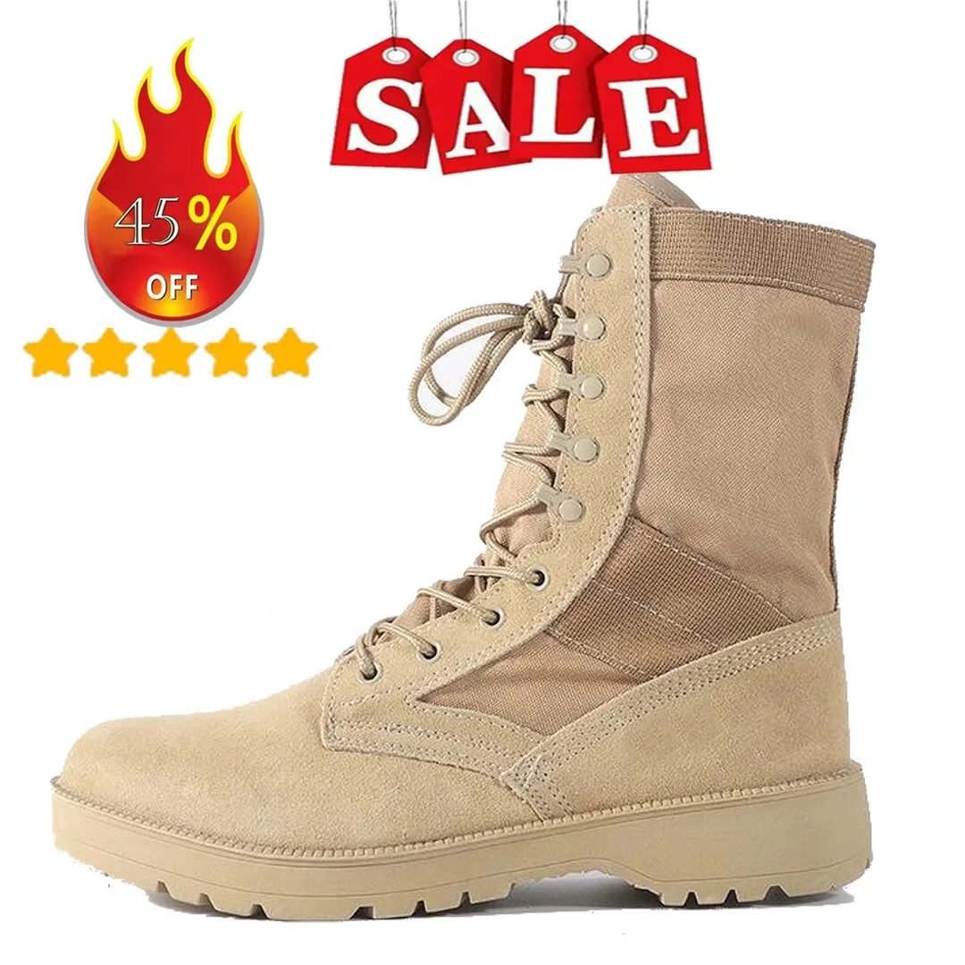 Genuine Leather Men Tactical Desert Boots Outdoor Combat Lightweight Non-Slip Hiking Shoes High-Top Botas Work Shoes