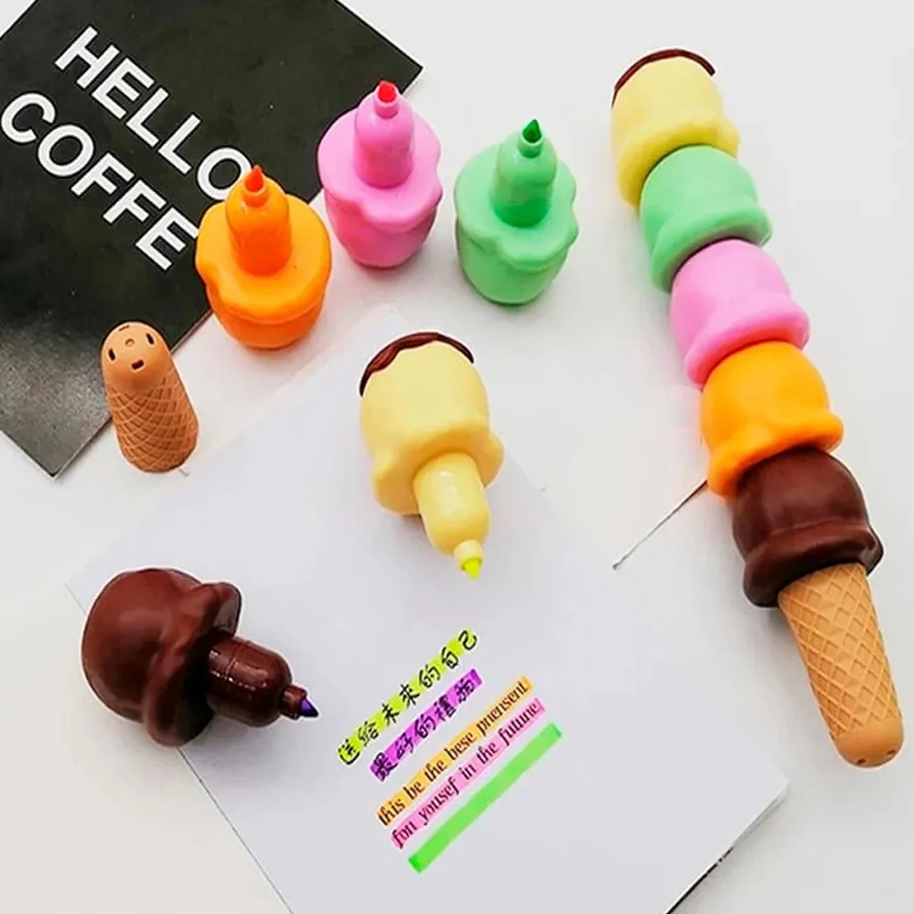 5 Marcatextos Helado Apilable Subrayar Resaltar Remarcar Escolar Oficina Marcador Rotulador