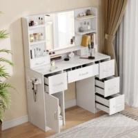 Anajqaqia 110x40x140 см Туалетный столик со светодиодным зеркалом и розетками, 7 ящиками, 7 открытых полок, подставка для фена, косметический столик, белый — изображение 3