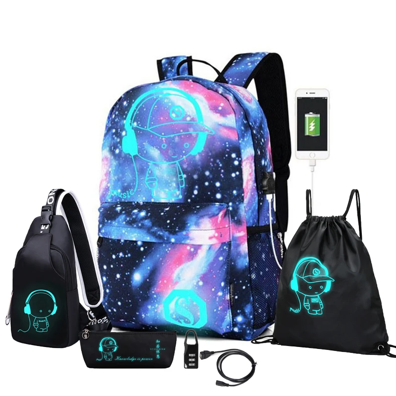 Student School Backpack Luminous USB Charge School Bags For Teenager Boys Girls Anti-Theft Children's Schoolbags Laptop Backpack 4