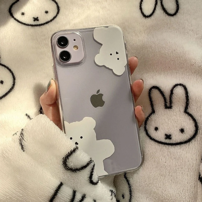 Cute White Bear Animal Clear Phone Case Per Iphone 14 13 11 12 Pro Max Mini 7 8 Plus X Xs Xr Max