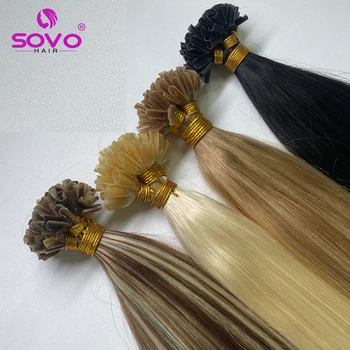 Estensioni dei capelli lisci con punta a U Capelli umani Remy reali al 100% 12 "-26" Estensioni dei capelli alla cheratina pre incollate per fornitura del salone 100 fili