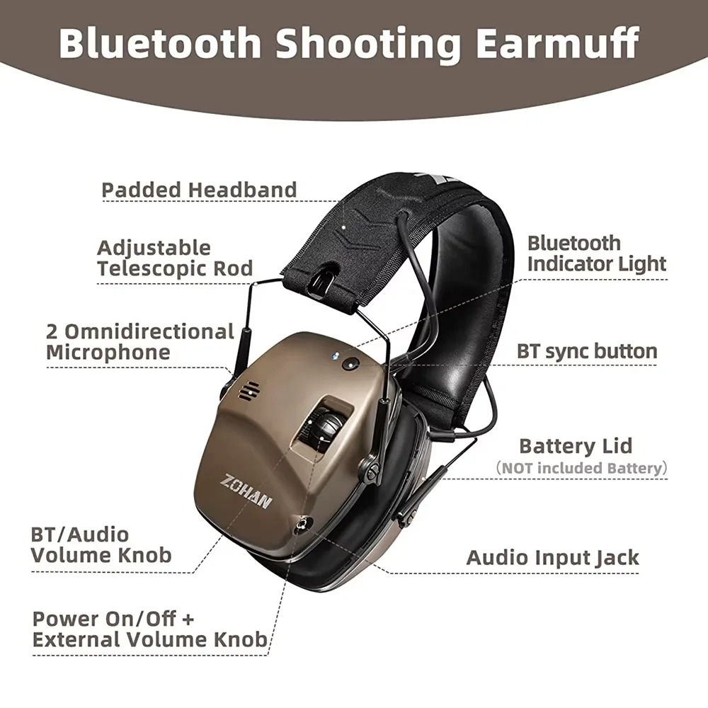 zohan 5.0 Bluetooth Earmuffs casque anti bruit Tactical Shock outdoor hunting security protection active shooting headphones