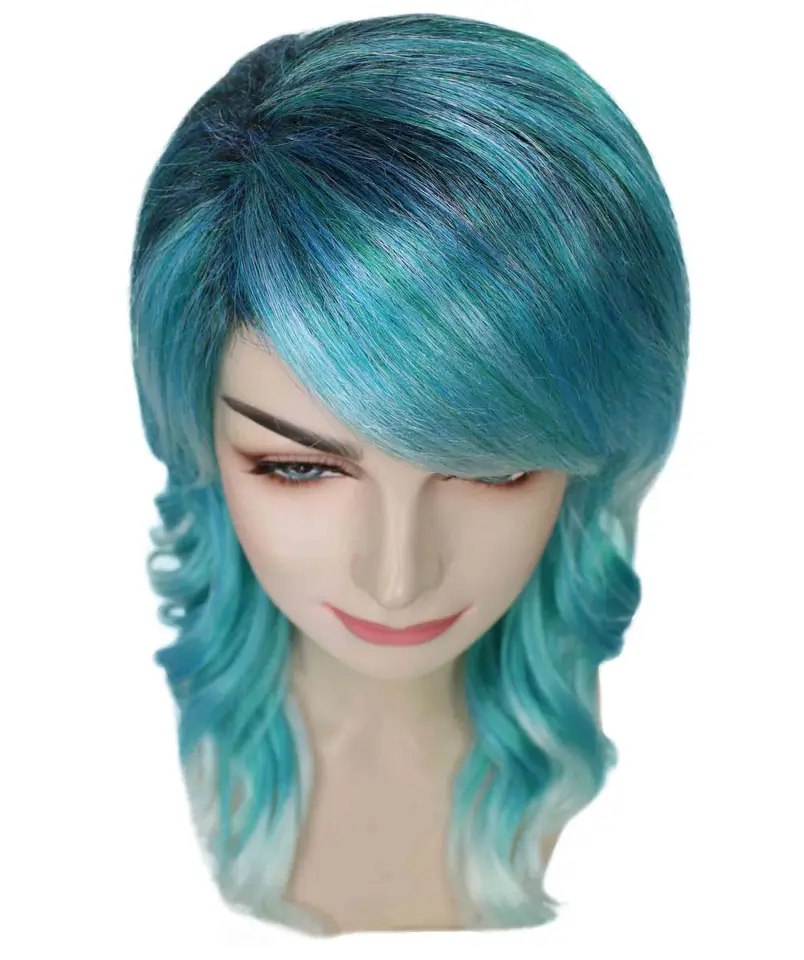 Teal Wavy Medium Length Princess Wig for Women
