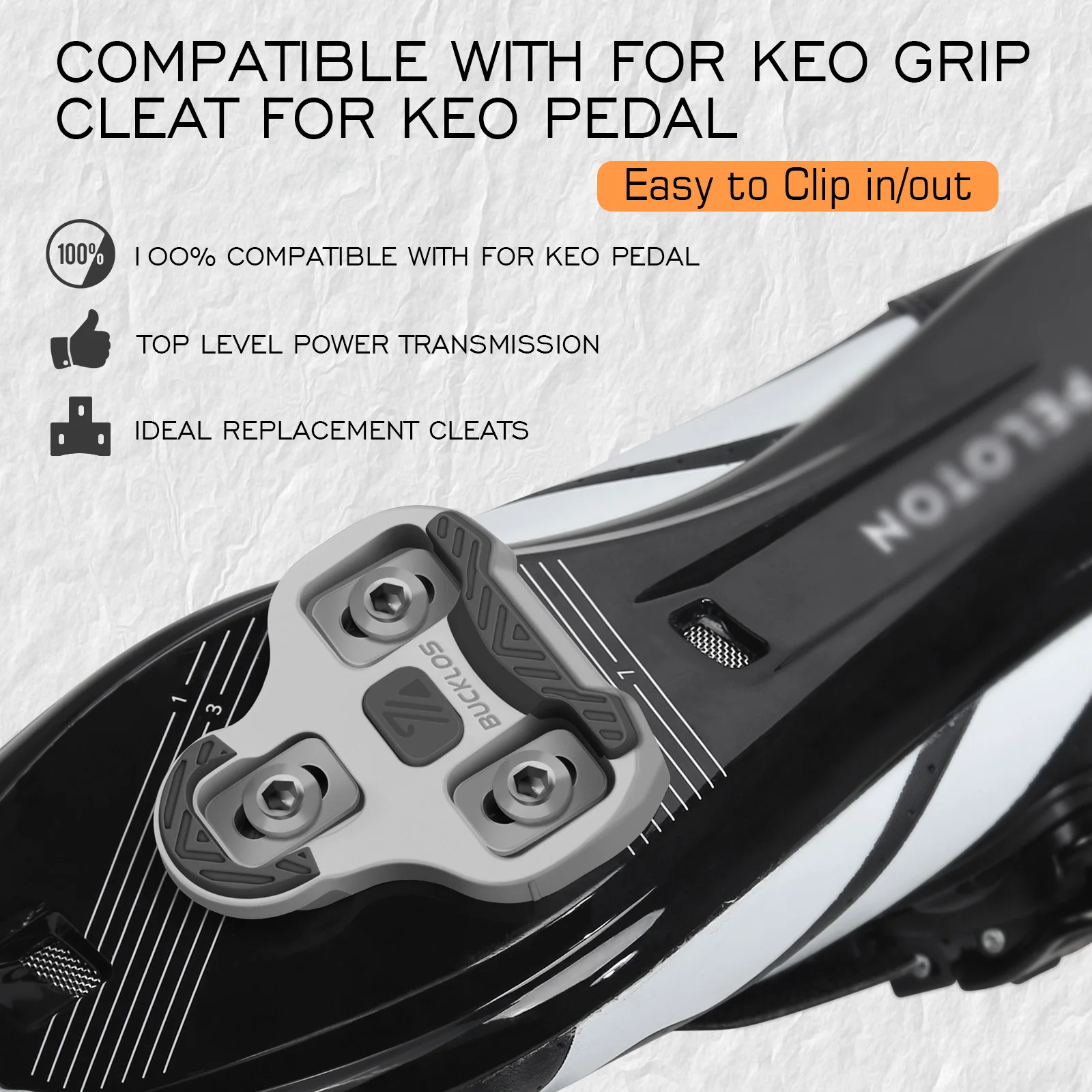 BUCKLOS for LOOK Keo Cleats Float Road Cycling Shoes Pedal Cleats for Look Keo Bike Self Locking Pedal Plate 4.5/9 Degree 1/2pc 4