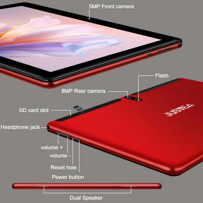 JUSYEA J5 10.1인치 안드로이드 11 태블릿 4GB 램 64GB 롬 옥타코어 프로세서 타입-C 듀얼 카메라 8000mAh 배터리