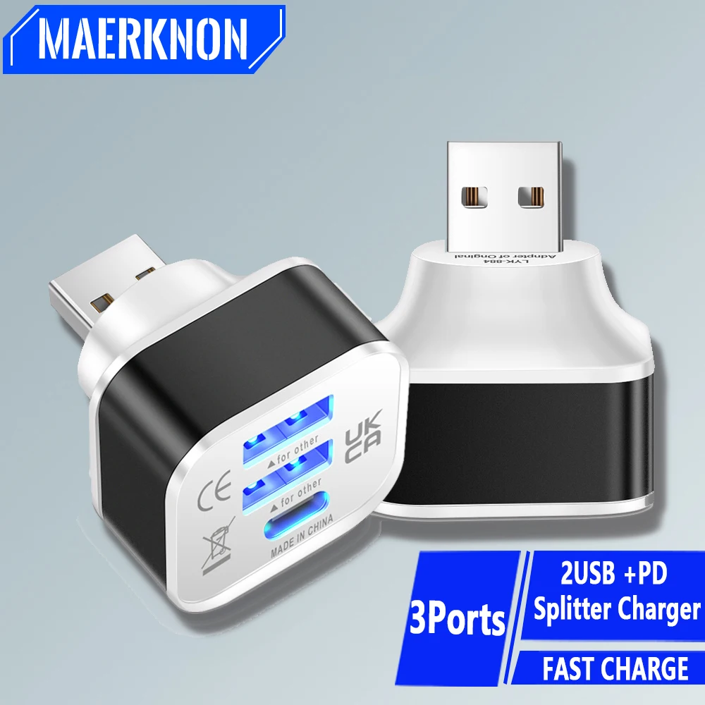 3 IN 1 USB Type C Adapter OTG USB A Male to 2 USB A 1 Type C Female HUB Converter USB Type C Charging Data Transfer Adaptador
