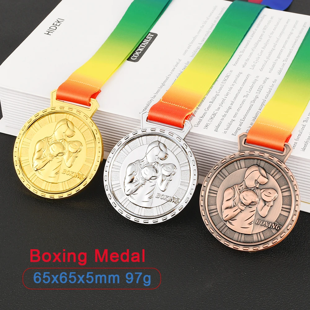 Boxing Medal 3D Award Medallions Fight Taekwondo Wrestling Sports Competition Blank Medals Gold Silver Bronze Ribbon award medals