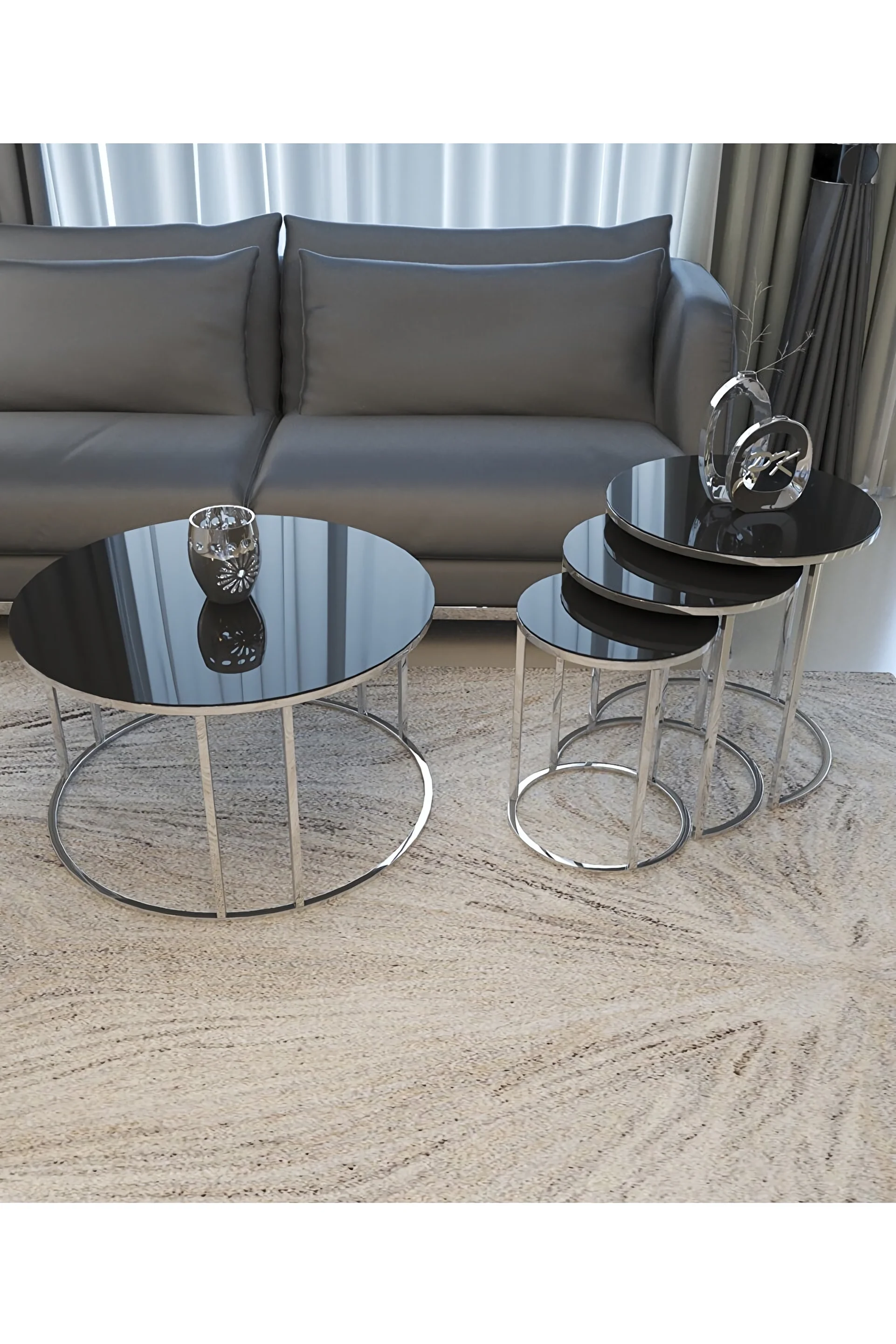 4lZigonAndMediumCoffeeTableSetSilverFootUnbreakableGlass3