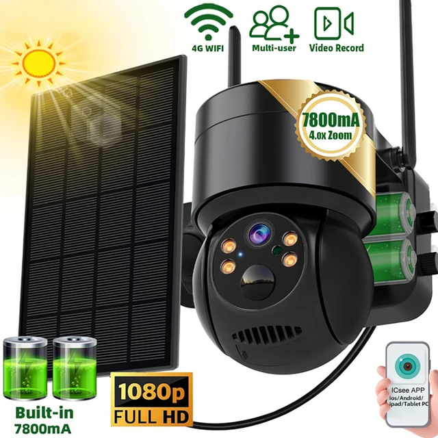 Caméra de Surveillance solaire PTZ IP WiFi hd 4MP/8MP/4K, dispositif de  sécurité sans fil, avec batterie rechargeable 7800mAh, ICsee，camera solaire  wifi exterieur sans fil，caméra extérieure solaire wifi，camera exterieu -  AliExpress