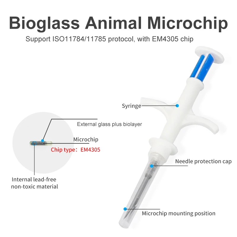 500pcs 134.2Khz Pet Glass Chip 2.12*12mm FDX-B ICAR Animal RFID Microchip Syringe for Cat Dog Animal