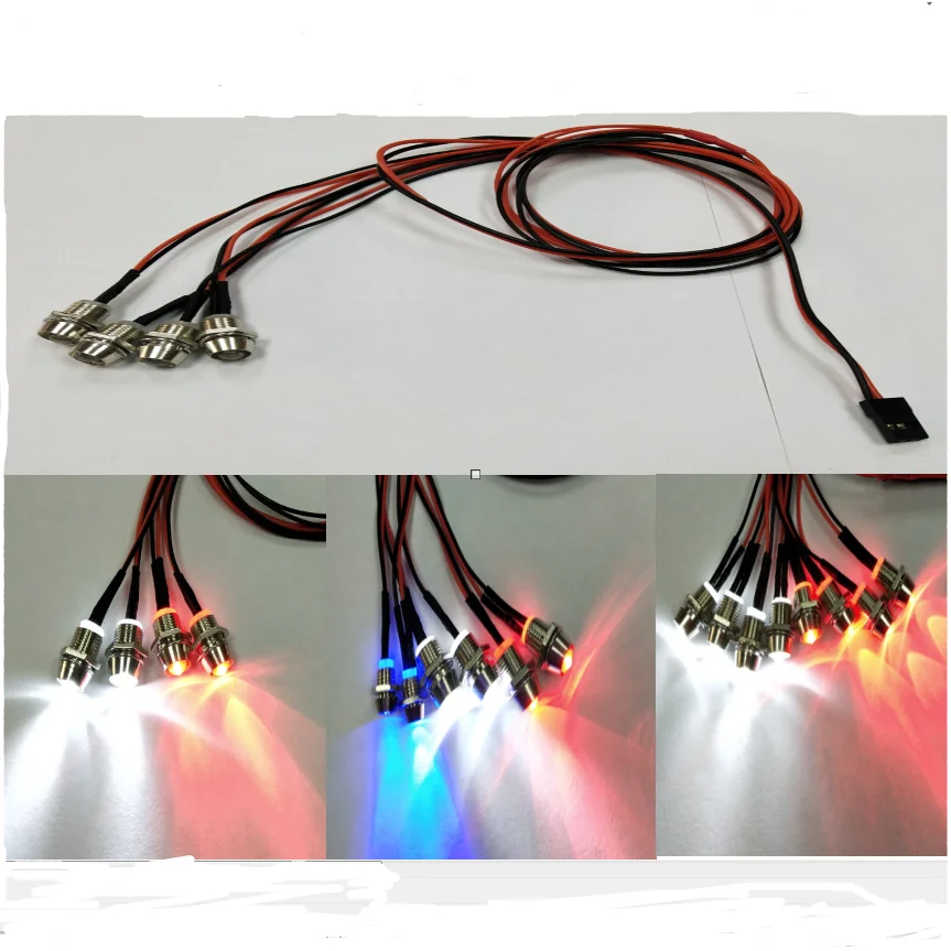 4-LED RC Light Kit - 2 White Headlights & 2 Red Taillights, 5mm/3mm LEDs, Compatible With Traxxas, Arrma, Tamiya & More