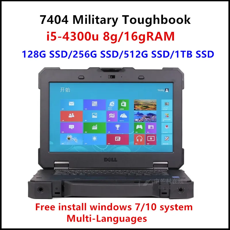 Alta Qualità Usato Delllatitude 7404 Militare Toughbook Con I5-4300U 8G/16 Grammi 512G 1Tb Ssd Win7/10 Robusto Laptop Extreme 7404