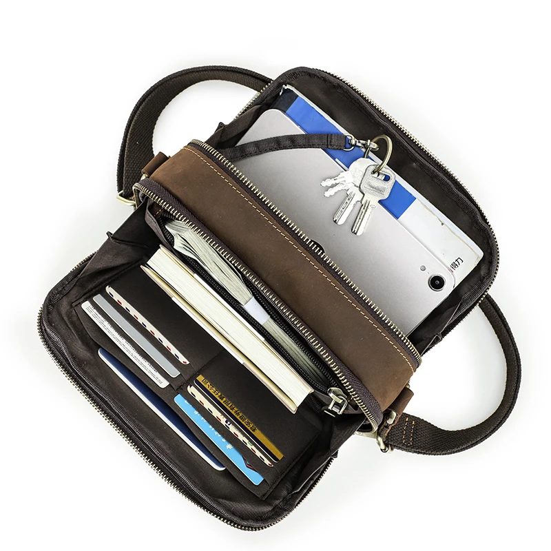 CONTACT'S Genuine Leather Men's Bag Small Messenger Bag Vintage Crossbody Bags Travel Strap Shoulder Bags Handbag Male Luxury