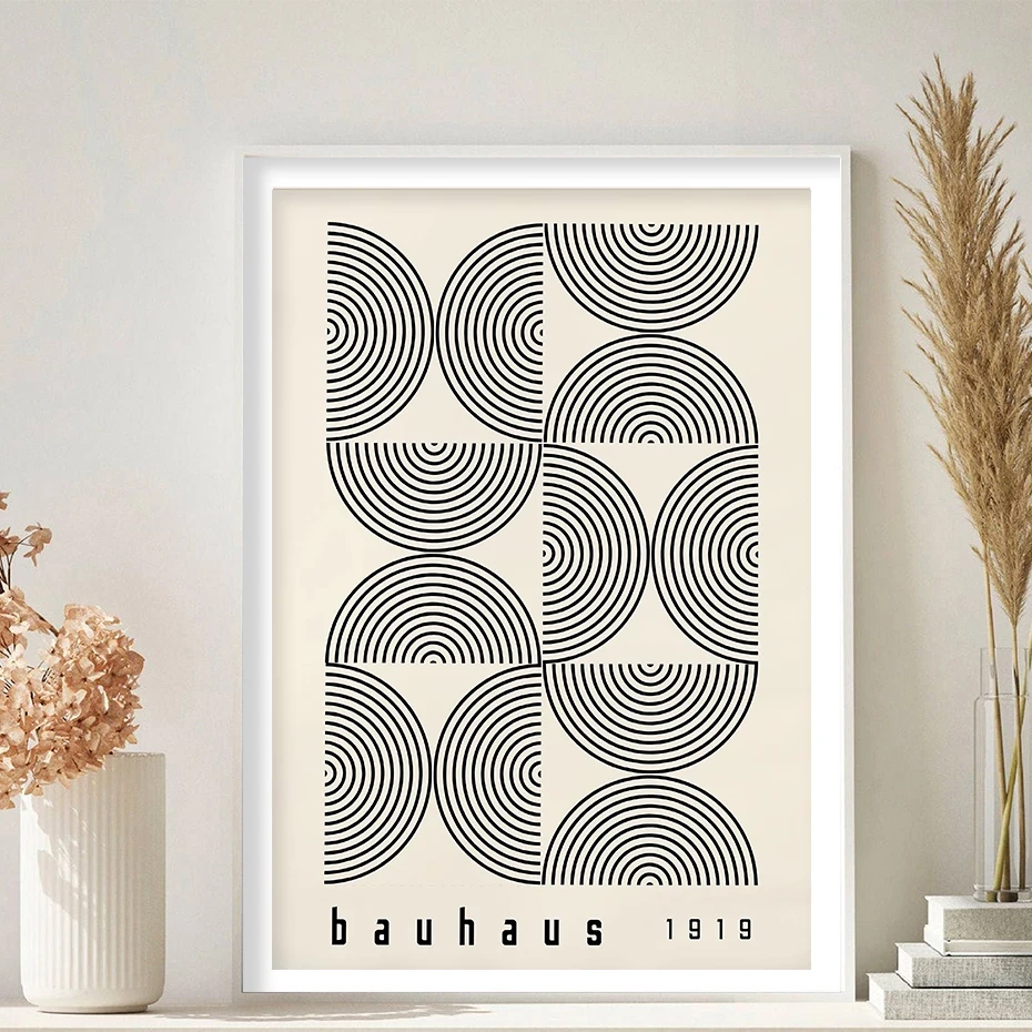 

Bauhaus Beige Black Abstract Mid Century Modern Wall Art Posters Canvas Painting Print Pictures Living Room Interior Home Decor