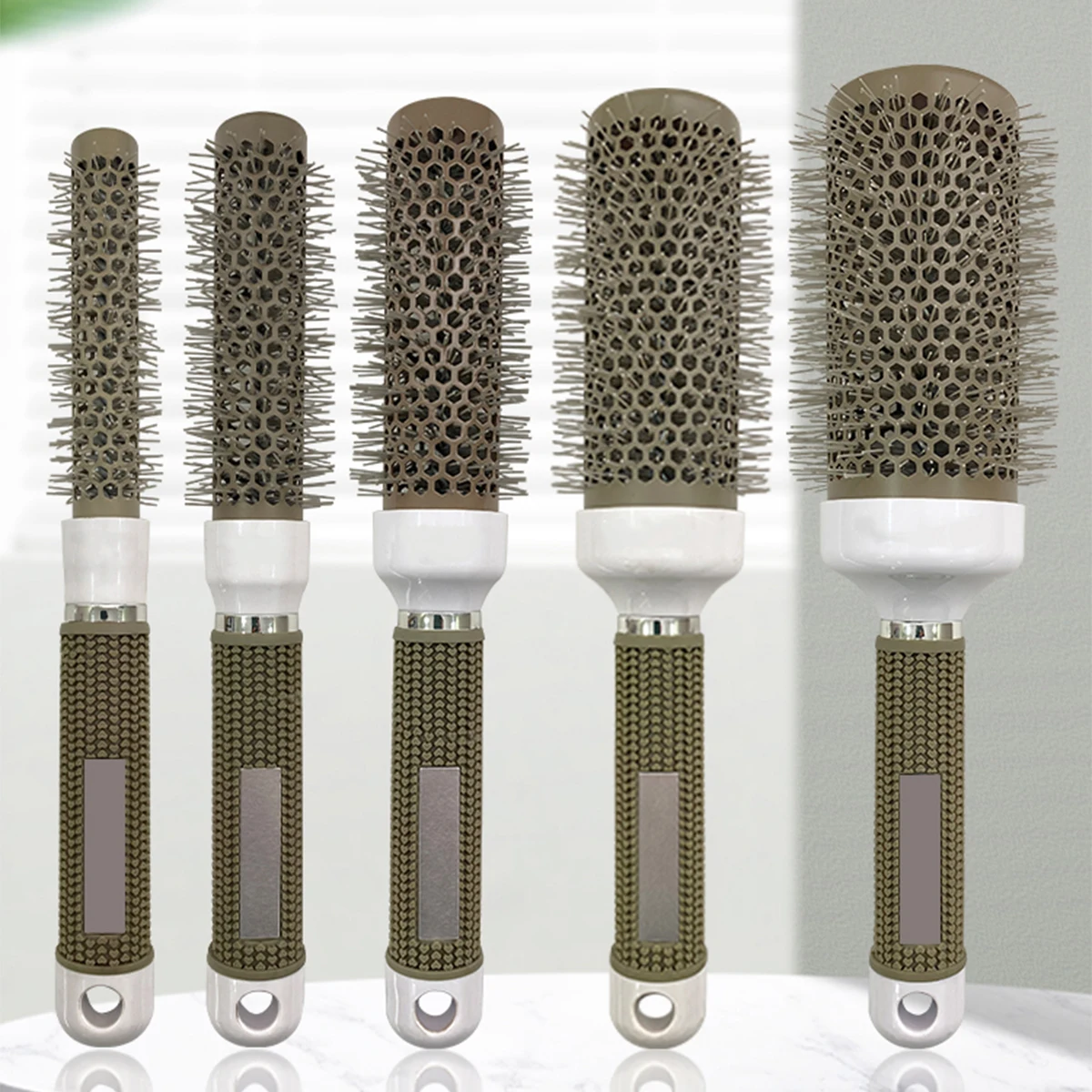 Hair Styling Hair Brush Nylon Comb Thermal Aluminum Tube Round Barrel Comb Professional Salon Brush Rollers Tools