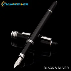 Elegant Black Fountain Pen with Classic Metal Design for Writing and Calligraphy (Black  silver)