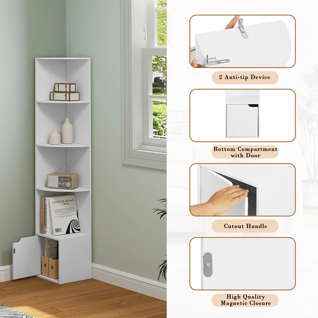 Libreria angolare a 5 ripiani YITAHOME, stile industriale moderno in legno, bianco, 35 x 35 x 160 cm | Leroy Merlin