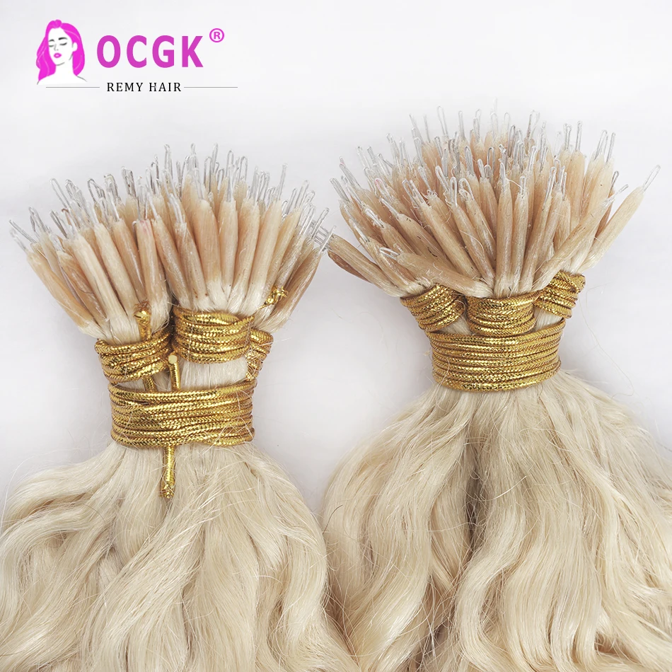 Water Wave Nano Ring Hair Extensions Human Hair Micro Bead Extensions Micro Loop Human Ring Extension