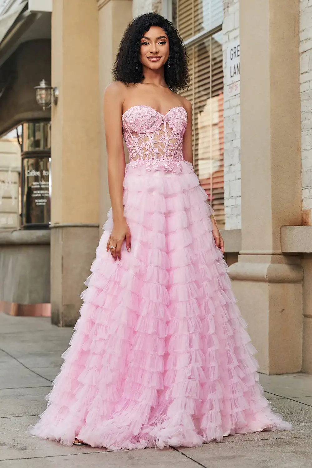 

Women'S A Line Sweetheart Layered Prom Dresses Long With Applique Sleeveless Tulle Tiered Formal Evening Dress Party Gown