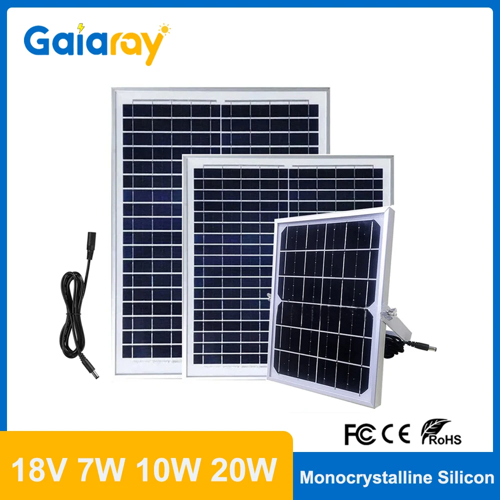 Solar Panel Charger 18V Monocrystalline Silicon Solar Panel 7W 10W 20W PV Module Solar Cell With DC5521 3m Cable For Outdoor Camping Power Bank