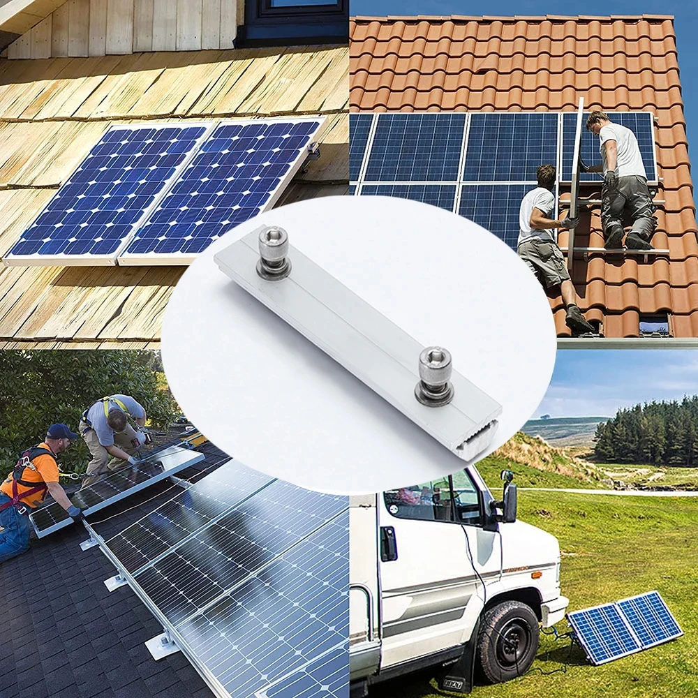 Solar Panel Rail Profile Connector 4PCS Aluminium PV Rail Mounting Splicing Connector Solar Panel Photovoltaic Bracket Mount Kit