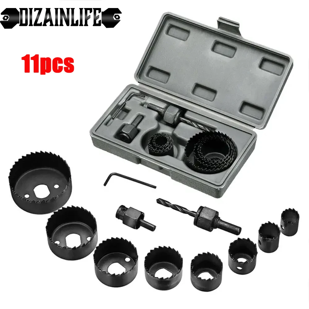 11PCSHoleSawSetHoleSawCuttingKitWoodHoleSawMandrelsHexKey
