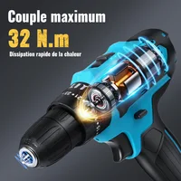 Perceuse à percussion électrique sans fil, tournevis électrique, 25+3 réglages de couple, perceuse à main compacte, outils électriques à batterie rechargeable 3