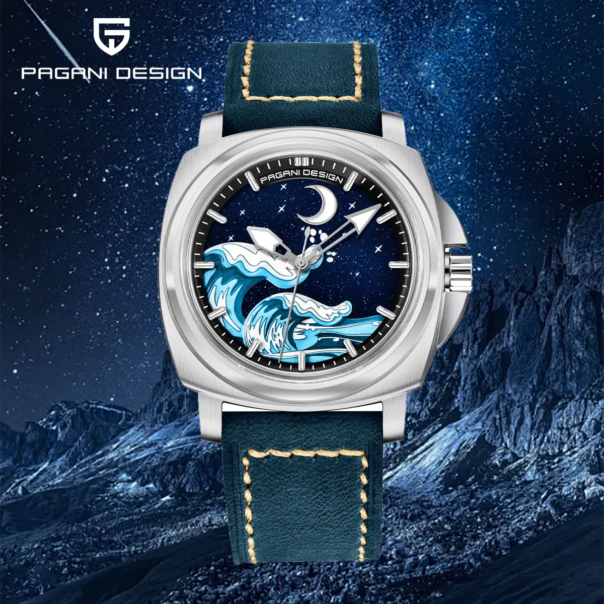 Pagani Design 2025 new 43MM men's automatic mechanical watch Nh35 sapphire luminous C3 leather waterproof 10Bar reloj hombre