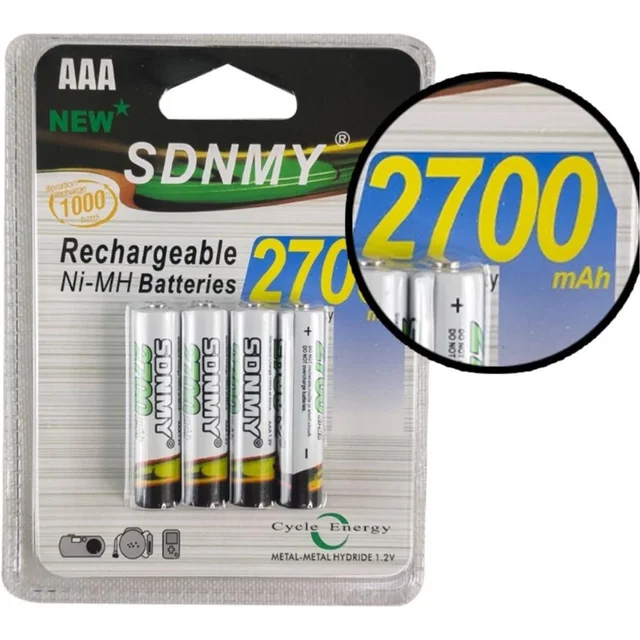 SKYTUR Conjunto de Pilhas Verdes AAA com 4 Unidades Recarregaveis 2700mAh Ni-MH - ENVIO RÁPIDO PARA TODO O BRASIL