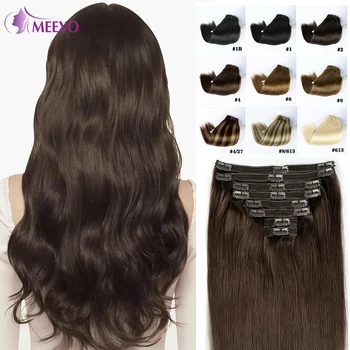 Dark Brown Straight Seamless Clip ins Extensions Human Hair Brazilian Virgin Real Hair 8Pcs 120G Clip on Human Hair Extensions