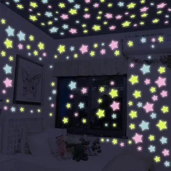 100 Pieces of Luminous Star Wall Stickers, Reusable - Suitable for Home, Hotel, Bedroom, Ceiling, Wall Use | Party Room Decorati 1