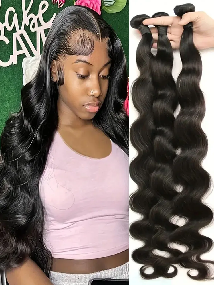 Natural Preto Corpo Extensão Do Cabelo Onda para As Mulheres, Cabelo Humano Weave Bundles, Remy Cabelo Bundles, 1 PC, 3 PCs, 12A