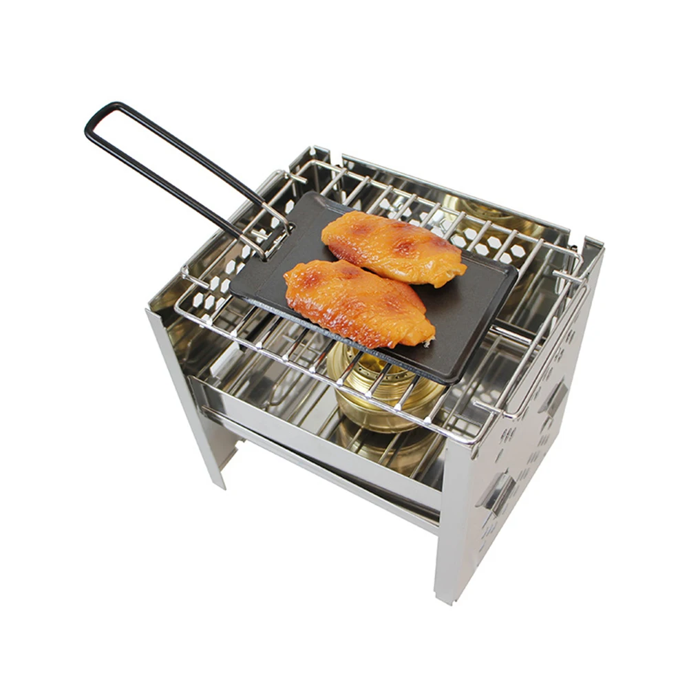 Outdoor Camping Barbecue Pan 13x8.5cm with Detachable Handle