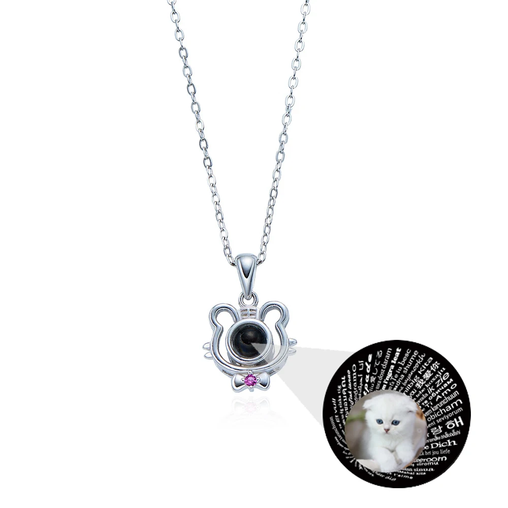 Custom Photo Projection Necklace S925 Silver Jewelry For Women Purple Rhinestone Inlay Cute Tiger Head Pendant Built-in Picture бутылка photo camera purple 400 мл