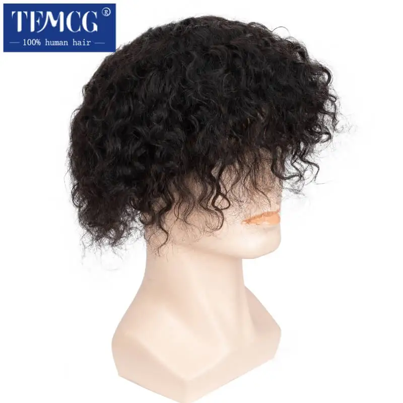 Water Curly Male Hair Prosthesis Mono Hair System Unit for Men Durable Wig For Men 100% Human Hair Replacement Men's Wig