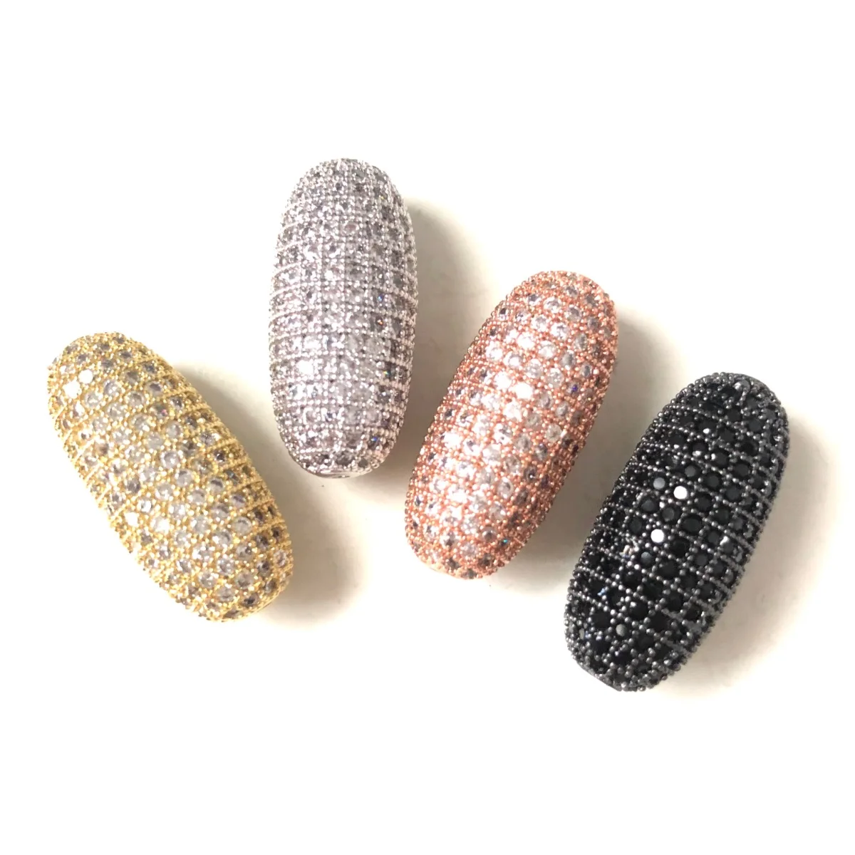 5pcs Centerpieces Big Size Zirconia Paved Oval Beads Spacers Women Jewelry Bracelets Making Bling Gold-Plated Necklace Accessory