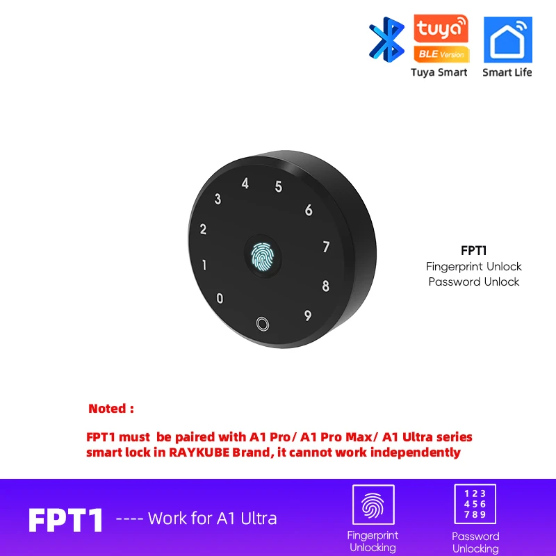 מנעול דלת אלקטרוני חכם RAYKUBE A1 Ultra Tuya BLE עם טביעת אצבע, מקלדת FPT1, פתיחה ללא צורך בהתקנה עבור בית חכם