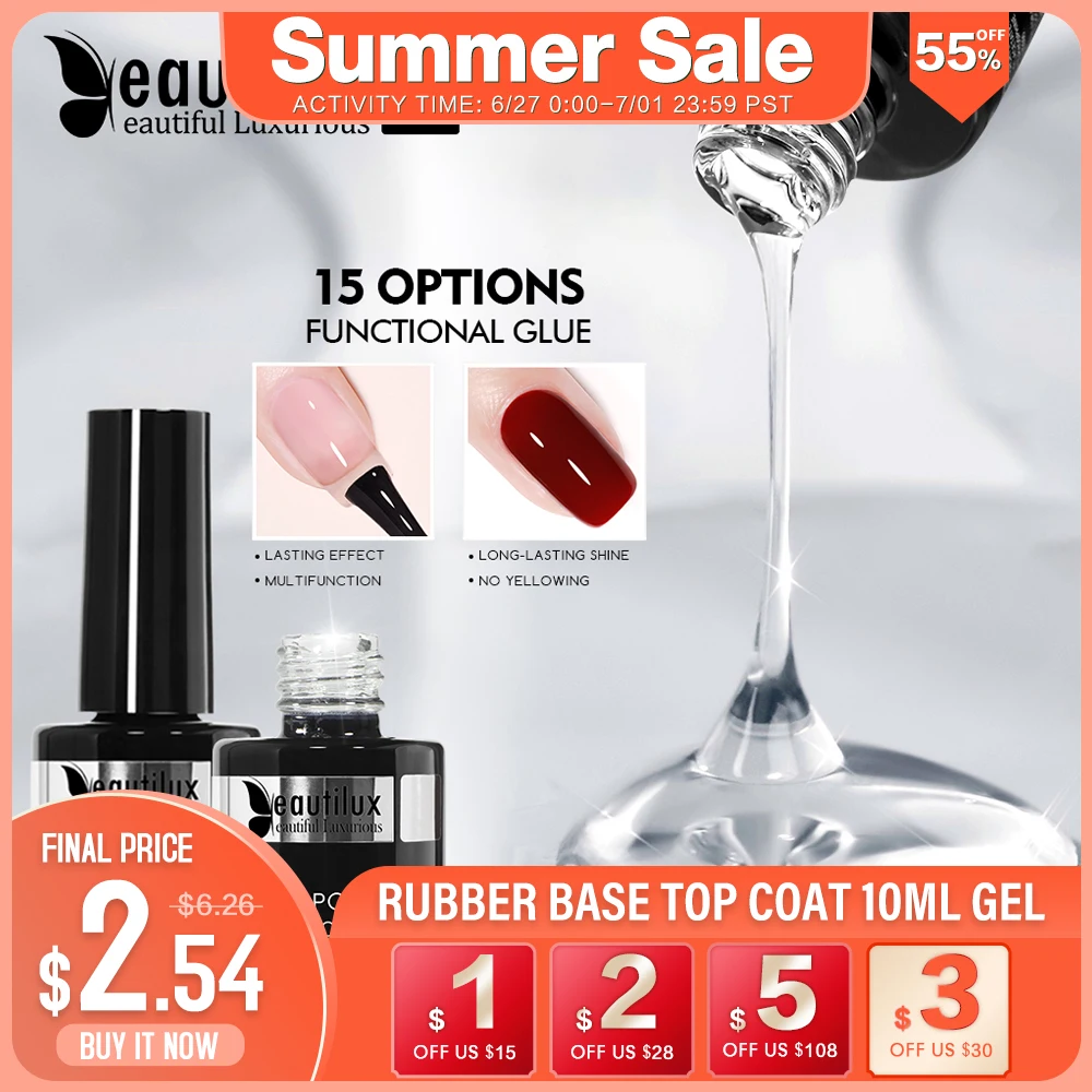 Beautilux Primer Rubber Base Top Coat Velvel Matte Top Coat Nail Art Degisn Clear Blossom Blooming Gel Foil Transfer Gel 10ml
