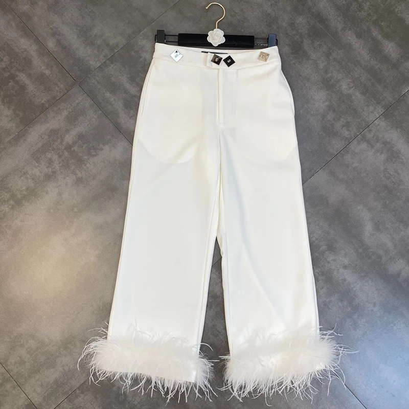 

Декоративные прямые брюки Ostrich Feather, прямые уличные брюки с квадратной пряжкой, с широкими штанинами, 2024