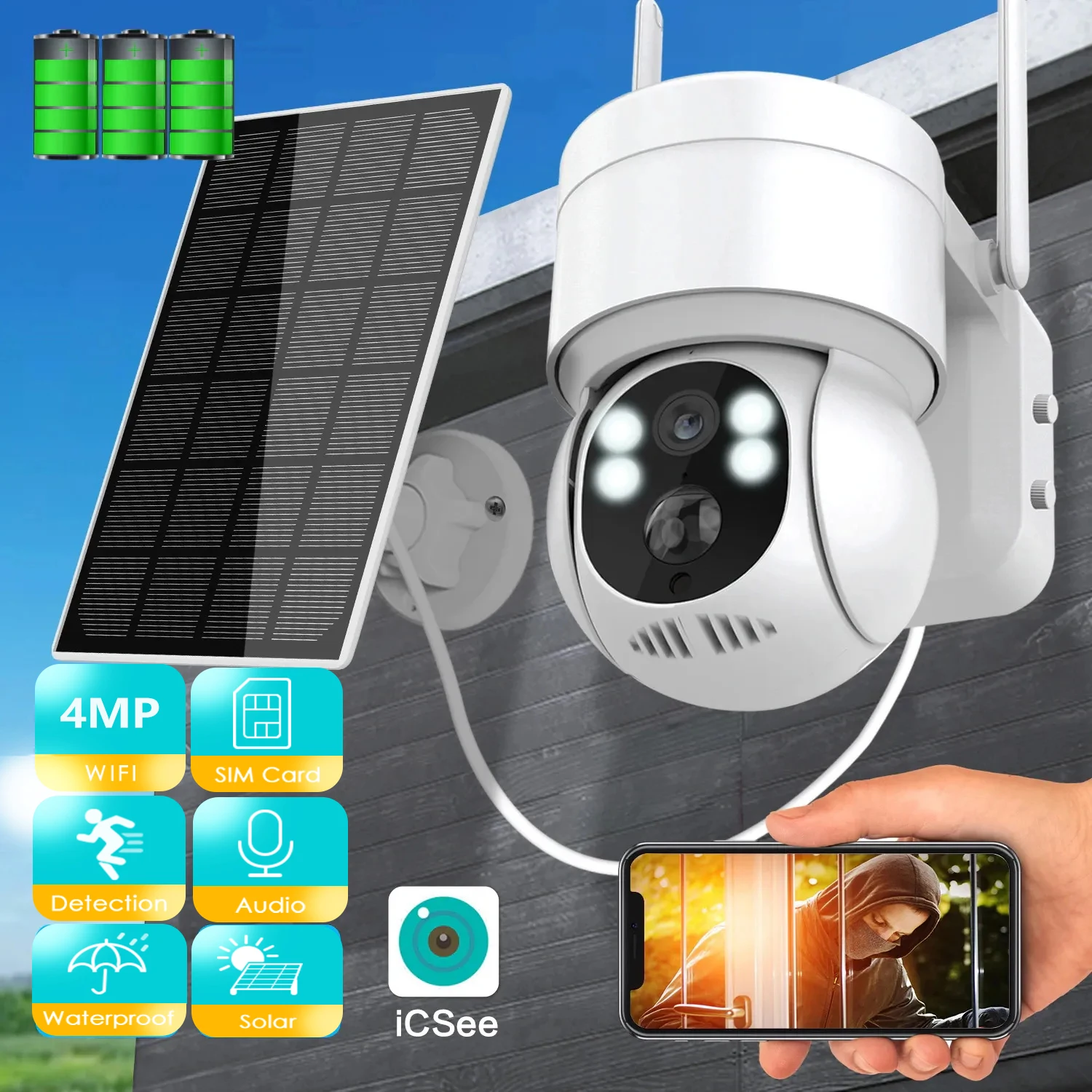 TMEZON Cámara De Seguridad Celular 4G LTE Inalámbrica Alimentada Por