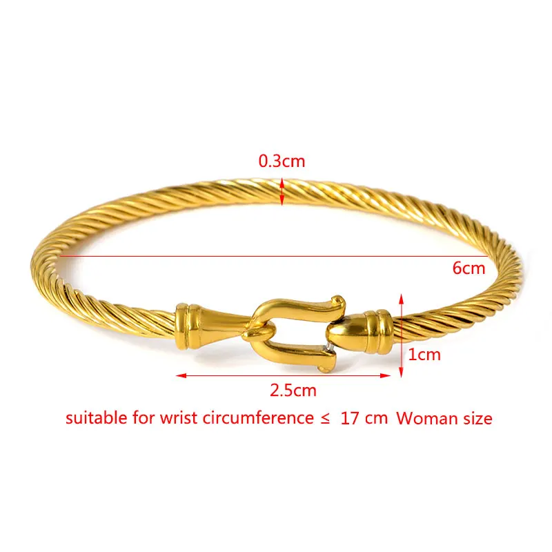 Trendy Charm Cuff Tie Knot Bracelets U Bangles for Women Gold Color 316L Stainless Steel Wire Thin Simple Bangles Jewelry