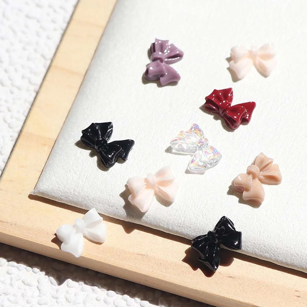 50Pcs 핑크 화이트 보우 수지 네일 아트 장식 3D 다색 Bowknot 네일 참 장식 DIY 매니큐어 클래식 액세서리