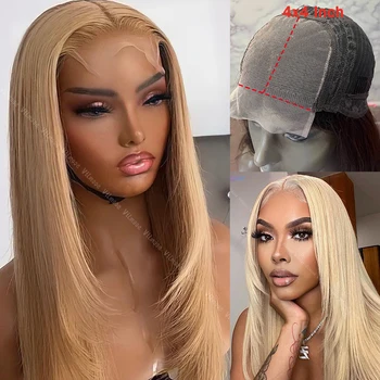 27# Honey Blonde Straight 13x6/360 Lace Frontal Human Hair Wigs Brazilian Closure Colored Cut Layered HD Full Lace Wig For Women