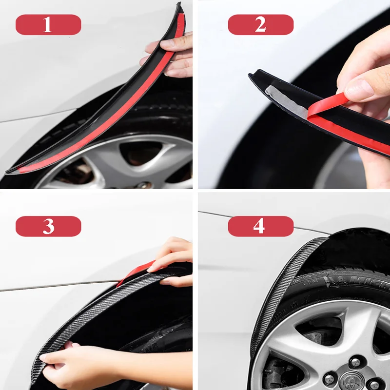 Carbon Fiber Rubber Car Wheel Eyebrow Universal Protector Trim Fender Flare Extension Arches Mud Flap Splash Guards Car Mud Flaps Fender Flares Car Mudguard Car Wheel Fenders