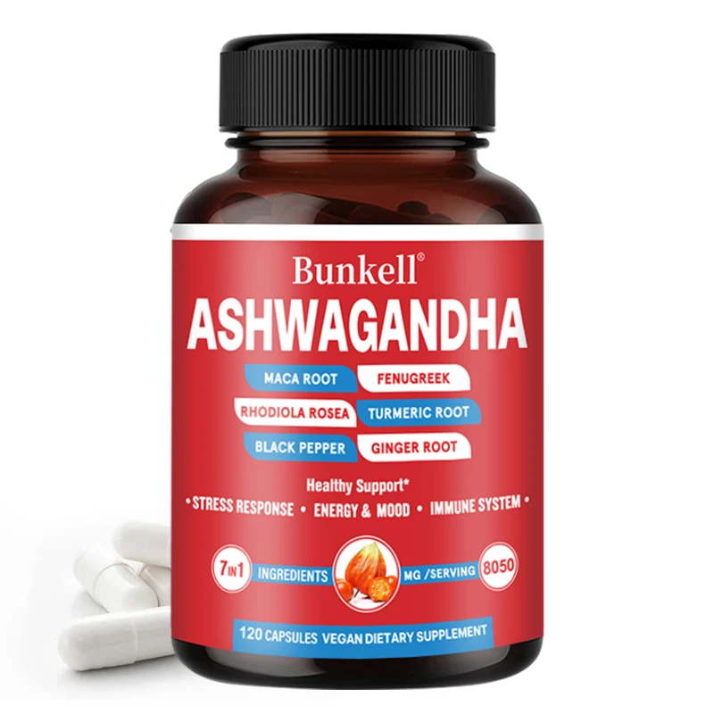 120 Capsules-Ashwagandha Supplement-Ginger Root, Turmeric, Rhodiola Rosea & Black Pepper, Stress, Energy, Mood, Immunity