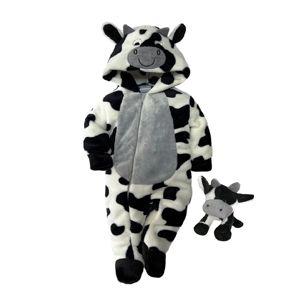 Mameluco Baby Kisses con gorro bordado y peluche Vaca