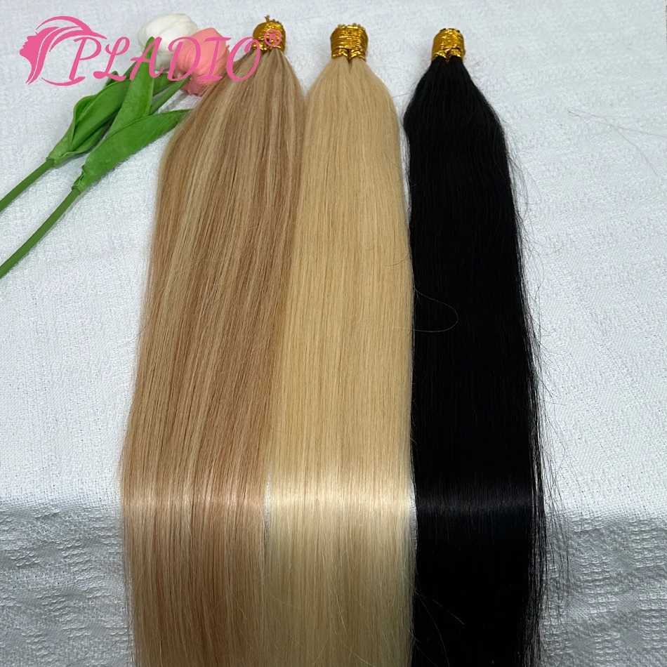PLADIO Straight I Tip Hair Extensions Capsule Keratin Natural Real Human Fusion Hair Extension Brown Color 12"-24" 50pcs 100pcs