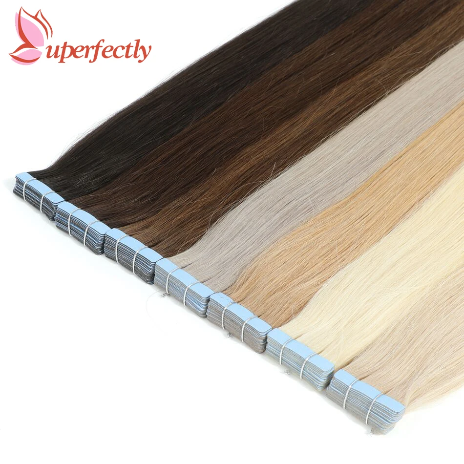 

Tape In Hair Extensions 100%Human Hair Natural Color Tape Ins Brazilian Straight Seamless Skin Weft 16"-22" Full End 20pcs 2g/pc